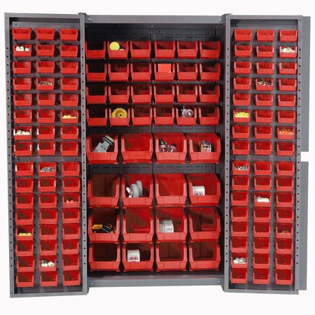 GLOBAL INDUSTRIAL Bin Cabinet with 136 Red Bins, 38x24x72 662134RD